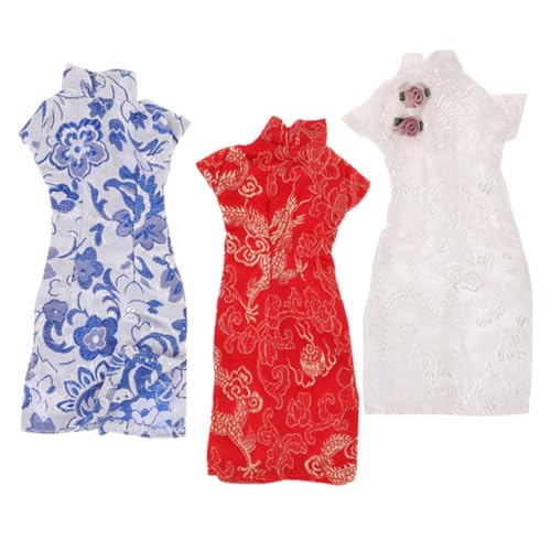 BESTonZON 3st Puppenkleidung Puppe Hanfu Puppenkostüm Puppe Chinesisches Kleid Figurbetontes Minikleid Puppen-Outfit Minipuppen Cheongsam Minipuppe Qipao Puppe Chinesische Kleidung Stoff von BESTonZON