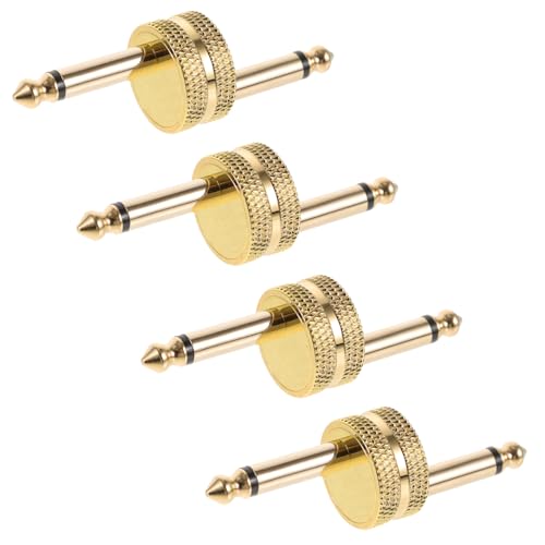 BESTonZON 4 Stück Audio-Doppelstecker Gitarrenpedal-Patch- 6,35 Gitarrenstecker zweifachstecker lautsprecher adapter Gitarren-Patch-Adapter E-Gitarren-Pedalanschluss Metall Golden von BESTonZON