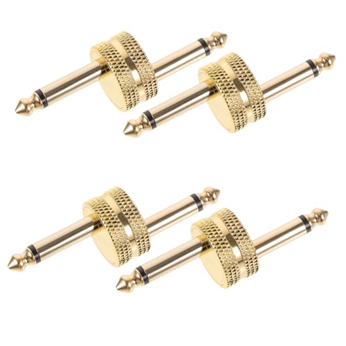 BESTonZON 4 Stück Audio-doppelstecker Gitarren-patch-adapter Anschlüsse Für Gitarrenpedalplatinen Effektpedal-adapter E-gitarren-pedalanschluss Effektpedalanschlüsse Golden Metall von BESTonZON