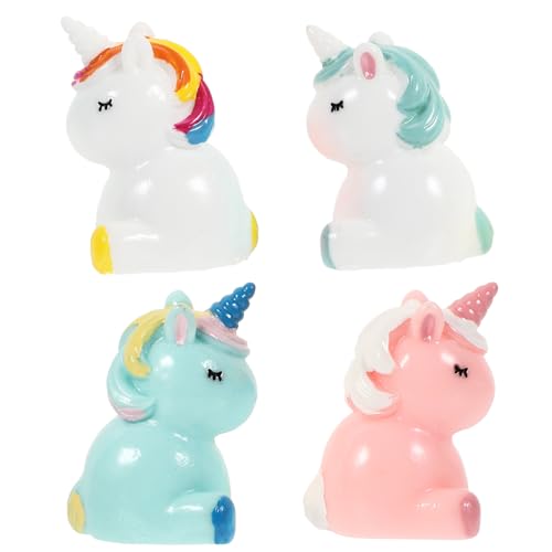 BESTonZON 4 Stück Mikro Landschafts Dekorationsspielzeug Miniatur Einhorn Statuen Miniatur Einhorn Figuren Einhorn Sammelfiguren Kuchendekoration Tier Topper Winzige Harz Dekoration von BESTonZON