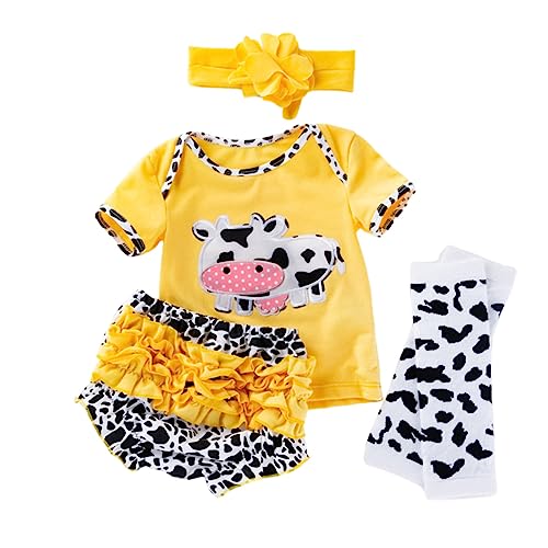 BESTonZON 4 Teiliges Set Für Reborn Babypuppen Niedliche Kuh Kleidung Für ädchen Bestehend Aus T Shirt Shorts Und Zubehör Passend Für Puppen 50 von BESTonZON