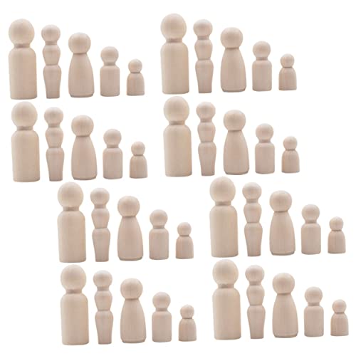 BESTonZON 40St Schneemann-Holzperlen-hängende Schnur Blanko-Peg-Puppen Steckspiel Menschen Figuren bastel Set für Kinder Bastelset für Kinder Menschen aus Holz Heimdekoration Holzfigur Beige von BESTonZON