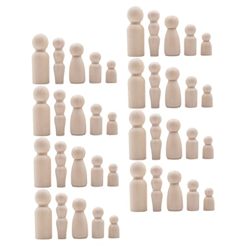 BESTonZON 40st Schneemann-holzperlen-hängende Schnur Graffiti-peg-Puppe Unfertige Puppenkörper Bastelpuppe Aus Holz Spielzeug-babypuppe Peg Doll Leute Streichpuppe Bemalen Steckspiel Beige von BESTonZON