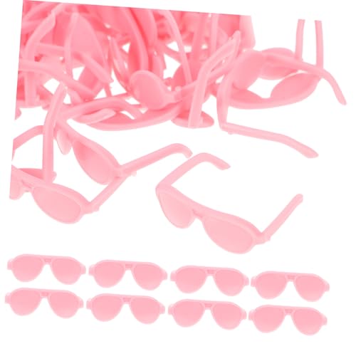 BESTonZON 50 Stück Minipuppenbrille Miniatur Mini-Puppen Figur Mini-Sachen Puppenkleidung Mini-Brillenmodelle lustige Brillendekore Puppen-Foto-Requisiten Brille für Puppe Plastik Rosa von BESTonZON