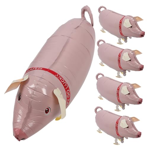 BESTonZON 5st Ballon Aufblasbares Tierisches Spielzeug Aufblasbares Spielzeug Für Kinder Partei Aufblasbar Partyspiel Aufblasbarer Stock Schweineform Aufblasbar Aluminiumfolie Rosa von BESTonZON