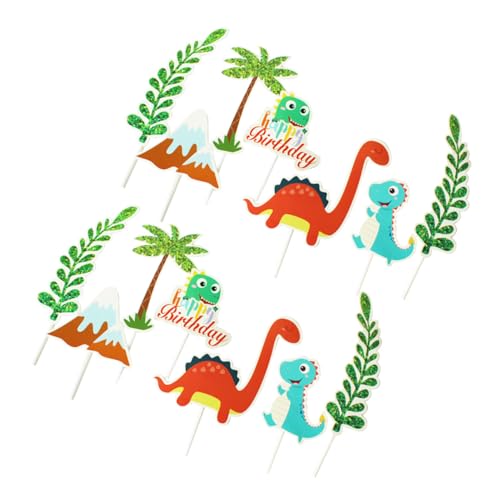 BESTonZON 6 Sätze à 42 Stück Kucheneinsatz Wald-cupcake-topper Dinosaurier-cupcake-dekoration Tierische Kuchendekoration Tortenaufleger Zum Kindergeburtstag Dinosaurier-kuchendeckel Hölzern von BESTonZON