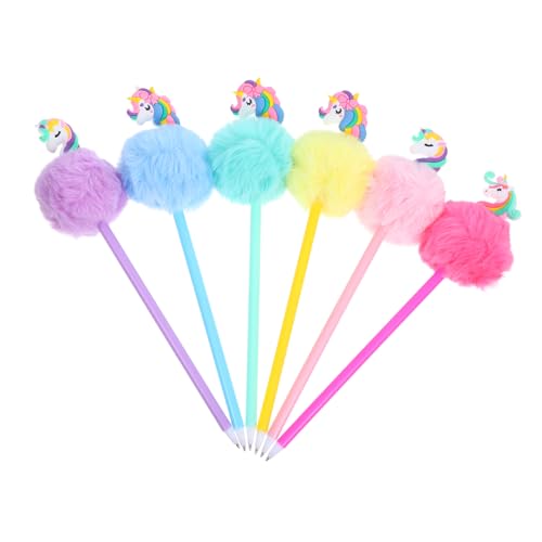 BESTonZON 6 Stück Kugelschreiber Pompons Stifte Cartoon Stifte Scrapbooking Stifte Mehrfarbige Stifte Pompons Flauschiger Kugelschreiber Cartoon Flauschstifte Mehrfarbiger Stift von BESTonZON