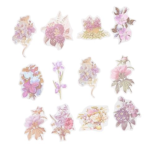 BESTonZON 60st Aufkleber Bling Dekor Vintage-dekor Pflanzendekorationen Blumenapplikation Tagebuch Journaling Scrapbooking Pflanzen Dekor Scrapbook-Sticker Selber Machen Violett Papier von BESTonZON