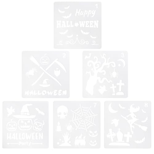 BESTonZON Halloween-Schablonen, 6er-Pack Wiederverwendbare Zeichenschablonen Aus Kunststoff, Ornament-Schablonen Aus Kunststoff Für Heimwerkerarbeiten Oder Kuchen von BESTonZON