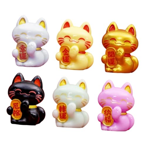 BESTonZON 6st Glückskatzenmodell Japanische Winkende Katze Katzenverzierung Katzen- Süßes Katzendekor Japanische Zimmerdekoration Entzückende Katzenfigur Entzückende Katzenstatue Harz von BESTonZON