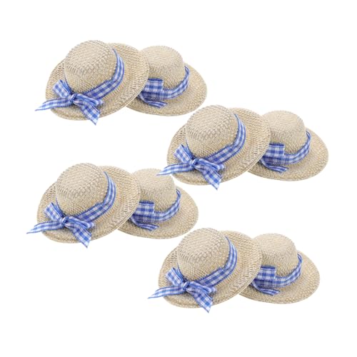 BESTonZON 8 STK Strohhut Puppenhüte Strohhüte für Puppen Puppenkleidung Hut Puppenhut Puppenhaus Dekoration Puppenstrohhüte Minihüte zum Basteln Miniaturhüte schöne Mini-Hüte Stoff Beige von BESTonZON