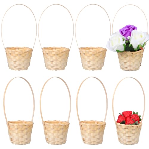 BESTonZON Miniatur Korb Geflochten Kleiner Weidenkorb 8 St¨¹cke Mini Brotkorb Picknickkorb Rattan Korb Blumenkorb Hochzeitskorb mit Henkel f¨¹r Hochzeit Tischdeko Landhaus Deko von BESTonZON