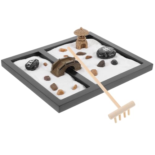 BESTonZON Sandtisch Für Tischdekoration Meditationsgarten Miniaturlandschaft Miniaturlandschaft Mit Sand Zen Garten Miniaturlandschaft Schwarz von BESTonZON