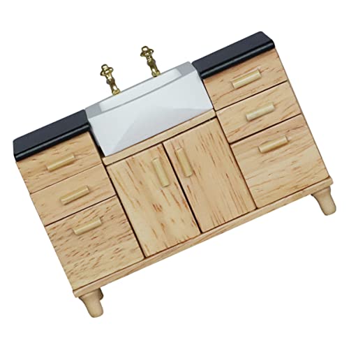 BESTonZON Simulationssenke Seifenuntersetzer tragbarer Radiergummi Wasser Vakuum Miniature Furniture Miniature Washstand Mini-Waschtisch Simulation Waschtischmodell hölzern Khaki von BESTonZON