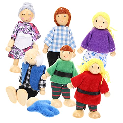 BESTonZON Teiliges Holzpuppenfamilien Bewegliche Puppen Für Kleinkinder Authentische Figuren Für Puppenhaus Ideales Für Blaue Kleidung von BESTonZON