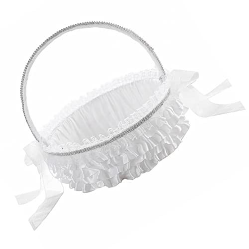 BESTonZON Blumenk?rbe Blumenkind Wei? Hochzeit Blumenkorb mit Spitze Hochzeitskorb Weiss M?dchen Korb Blumenkinder Korb Regalkorb Deko Korb f¨¹r Hochzeit Tischdeko M von BESTonZON