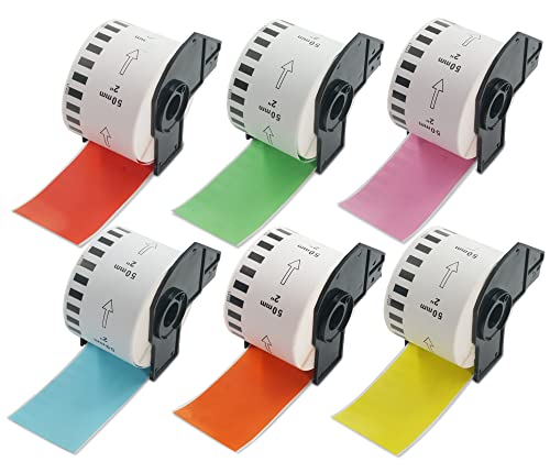 BETCKEY - 6 Rollen DK-22223 Endlosetiketten (Papier) Kompatibel mit Brother, 50mm x 30.48m, 6 Farbige Etiketten Gemischte Farbe für Brother QL Etikettendrucker von BETCKEY