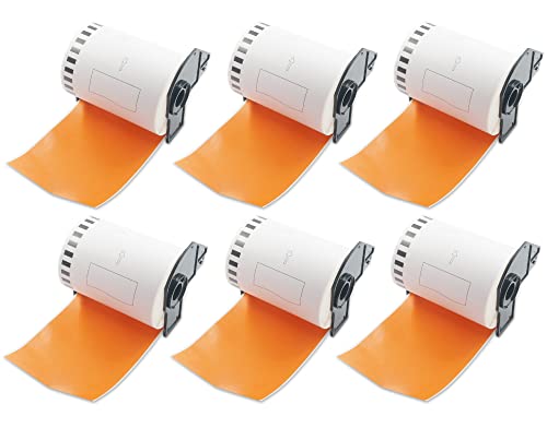 BETCKEY - 6 Rollen DK-22243 Endlose-Versandetiketten (Papier) Kompatibel mit Brother, 102mm x 30.48m, 6 Farbige Etiketten Orange für Brother QL Etikettendrucker von BETCKEY