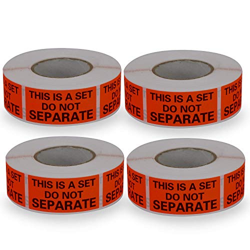 BETCKEY - Package Stickers 25mm x 50mm(1" x 2"), 2000 Rotes Paket Warnung Aufkleber für keine Trennung, "THIS IS A SET DO NOT SEPARATE", Achtung Versandaufkleber Paketaufkleber 4 Rollen von BETCKEY