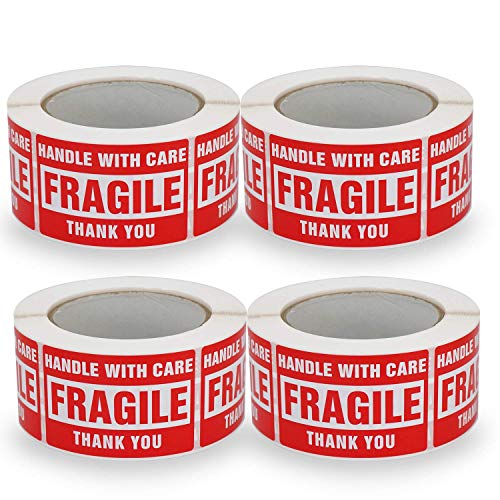 4 Rollen, 50mm x 75mm, Warnaufkleber für zerbrechliche Waren, 2000 Etiketten werden verwendet, um die Verpackung zu schützen, HANDLE with CARE FRAGILE THANK YOU" von BETCKEY