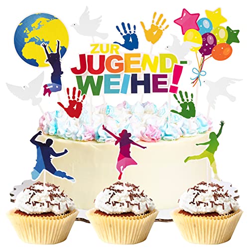 15 Stück Tortendeko Zur Jugendweihe Cake Topper Bunt Tortenstecker Papier Kuchendekoration zur Jugendweihe Jungen und Mädchen Jugendfeier usw. von BETESSIN