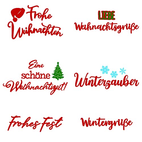 BETESSIN 6 x Weihnachten Stanzschablonen Schriften Set - Frohe Weihnachten Stanzformen Schablone für Scrapbook Zubehör, DIY-Karten, Winterdeko und Weihnachtsdeko zum Basteln usw. von BETESSIN