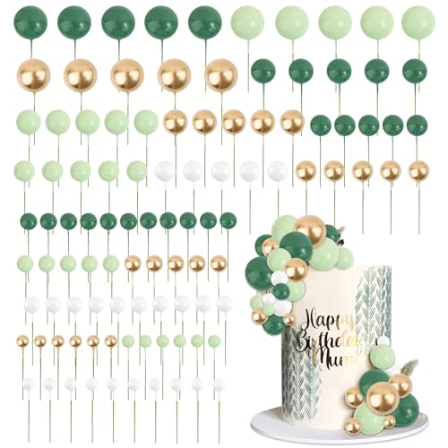 BETESSIN 103pcs Tortendeko Kugeln Cake Topper Kuchendeko Dschungel Deko Geburtstag Grün Gold Schaumkugel Torten Topper Kindergeburtstag Hochzeit Babyshower Tortenstecker Kuchenaufsatz 1,5cm-4cm von BETESSIN