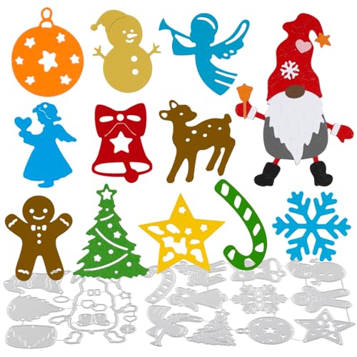 BETESSIN 12Pcs Weihnachten Stanzschablonen Weihnachtsmann Stanzform Scrapbooking Wichtel Christmas Cutting Dies Prägeschablone DIY Kartenbasteln Grußkarte Fotoalbum Papier Herstellung von BETESSIN