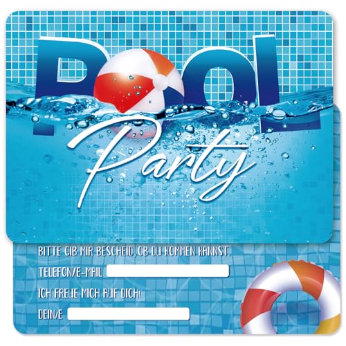 BETESSIN 12er Set Einladungskarten Geburtstag - Poolparty Einladungen Spritzig - Einladungskarten zum Kindergeburtstag für Schwimmbad- und Aquapark-Feiern von BETESSIN