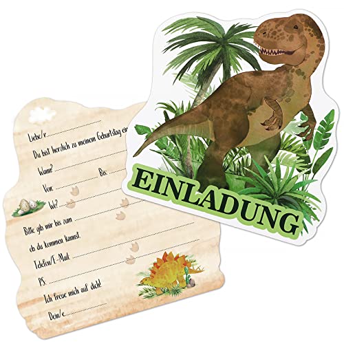 BETESSIN 12x Dino Einladungskarten Kindergeburtstag Junge - Dinosaurier Geburtstagseinladungen Jungen - Dino Einladungen für Kinder zum Geburtstag und Dino-Party, Dinosaurier Mottoparty usw. von BETESSIN