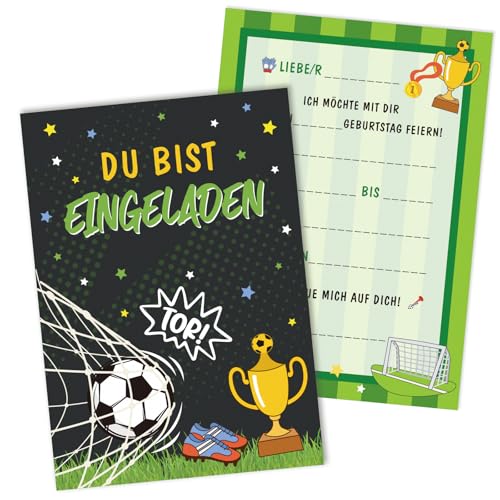 BETESSIN 12x Einladungskarten Kindergeburtstag Junge - Fussball Geburtstagseinladungen Jungen - Fußball Einladung für Kinder zum Geburtstag und Fussball Party von BETESSIN