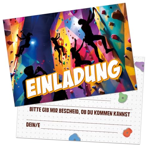 BETESSIN 12x Einladungskarten Kindergeburtstag Junge Mädchen - coole Einladungskarten mit stylischem Kletter-Design - Geburtstagseinladungen Kinder - Einladungskarten für Klettern und Bouldern Partys von BETESSIN