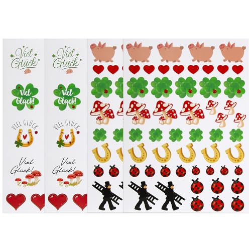 BETESSIN 136pcs Viel Glück Aufkleber Kleeblatt Sticker Glücksbringer Geschenk Etiketten Schwein Sticker 4cm Herzen Marienkäfer Hufeisen Weihnachten Geschenkaufkleber Scrapbooking von BETESSIN