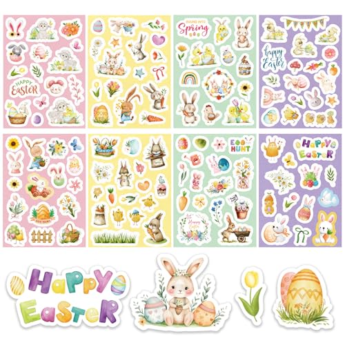 BETESSIN 16 Bögen Ostern Sticker Kinder - Niedliche Osteraufkleber mit Osterhasen & Küken Motiven - Ostereier Sticker für Ostern Geschenke, Karten, Osterdekoration und Ostereier zum Basteln von BETESSIN