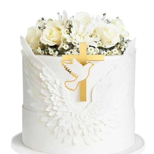 BETESSIN 1Stk. Kuchendeko Kreuz Cake Topper Taube Gold Acryl Torte Deko 16x11cm Spiegel Kuchen Cupcake Topper Kuchen Dekoration für Taufe Hochzeit Babyparty Geburtstag Kommunion von BETESSIN