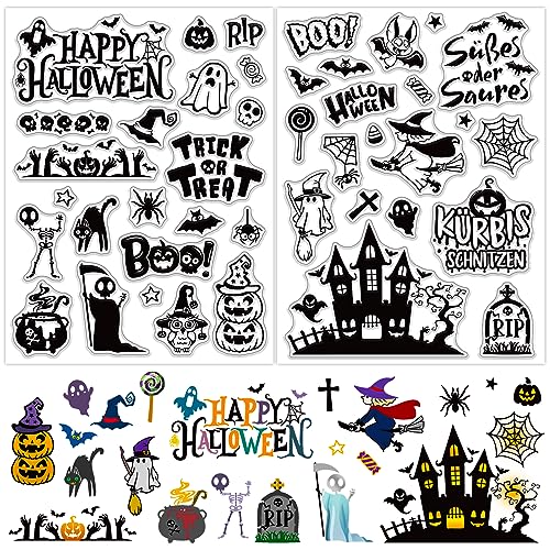 BETESSIN 2 Blätter Halloween Silikonstempel Klare Stempel Clear Stamps Kürbis Geister für Kartenherstellung DIY Scrapbooking Fotoalbum Papier Geschenk Deko von BETESSIN