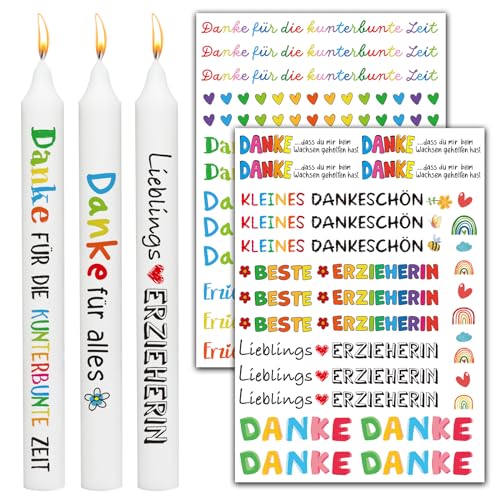 BETESSIN 2 Bögen Kerzentattoos Erzieherin Abschiedsgeschenk Kerzenfolie Erzieherin Geschenk Bunte Kerzen Tattoo Aufkleber Dankeschön Wasserschiebefolie Sticker für DIY Stabkerze Kindergarten Kita von BETESSIN