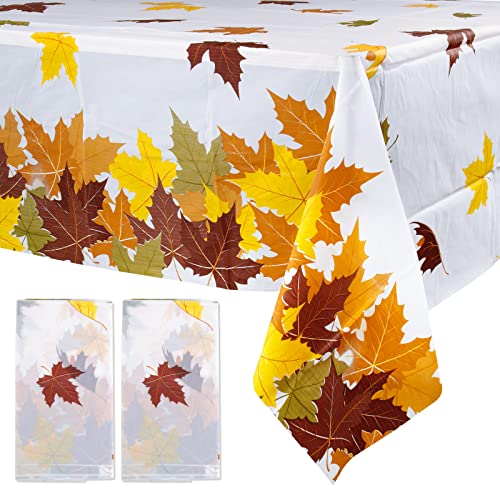 BETESSIN 2 Stück Herbst Tischdecken 130x220cm - Kunststoff Partytischdecke mit Ahornblatt Mustern - Herbst Tischdekoration für Herbstfest, Erntedankfest, Party Bankett Deko usw. (Dicke: 0.03mm) von BETESSIN