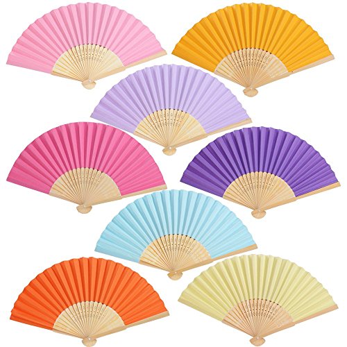 BETESSIN 24 STK Papier Handfächer Set faltbar Fächer Klappfächer Chinesisch Papierfächer Hochzeit Party Taschenfächer Hand Fan Wedding (8 Farben) von BETESSIN