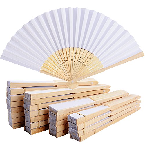 BETESSIN 24 STK Papier Handfächer Set faltbar Fächer Klappfächer Chinesisch Papierfächer Hochzeit Party Taschenfächer Hand Fan Wedding (Weiß) von BETESSIN