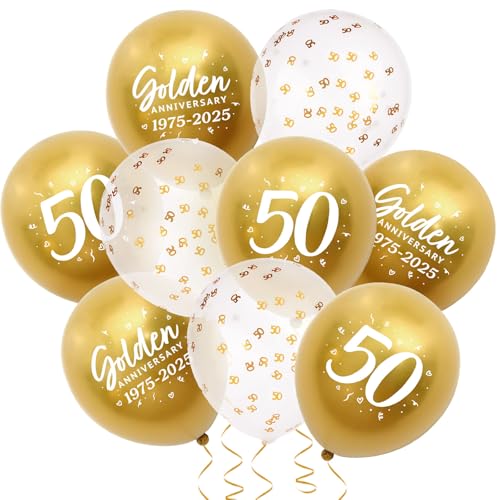 BETESSIN 24 Stück Goldene Hochzeit Luftballons in 3 Stilen - Metallic Gold Ballons, Ballons mit der Zahl 50 und Konfetti-Ballons - Perfekt für das 50. Jubiläum, Geburtstag und Goldene Hochzeit Deko von BETESSIN