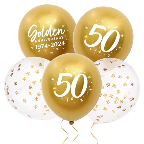 BETESSIN 24 Stück Goldene Hochzeit Luftballons in 3 Stilen - Metallic Gold Ballons, Ballons mit der Zahl 50 und Konfetti-Ballons - Perfekt für das 50. Jubiläum, Geburtstag und Goldene Hochzeit Deko von BETESSIN