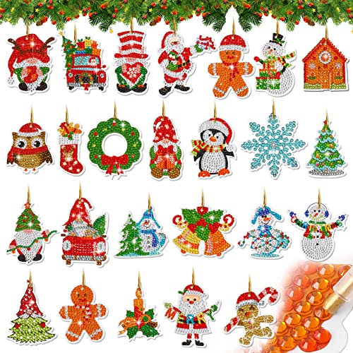 BETESSIN 25Pcs Diamond Painting Weihnachten Anhänger Diamant Malerei Weihnachtsdeko 5D DIY Diamant Weihnachtsbaum Anhänger Set Geschenk Anhänger Weihnachten Deko Mini Tannenbaum Deko von BETESSIN