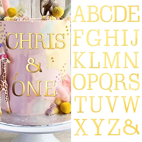 BETESSIN 27Pcs Buchstaben Deko Torte Gold Kuchen Dekoration Geburtstag Acryl A-Z Tortendeko Großbuchstaben Tortenaufsatz Set für Hochzeit Jubiläum Party Feier von BETESSIN