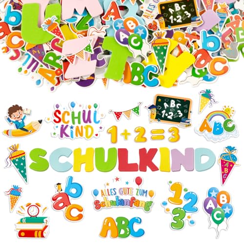 BETESSIN 290 Stk. Schuleinführung Aufkleber Schaumstoff Sticker Schulkind für Mädchen Jungen Eindlich Schulkind Buchstaben Zahlen Aufkleber Moosgummi Sticker zum Basteln Schulanfang Einschulung Deko von BETESSIN