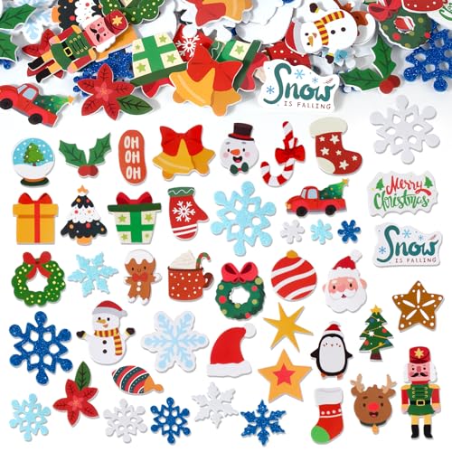 BETESSIN 298pcs Weihnachten Sticker Moosgummi Aufkleber Selbstklebend 100 Schneeflocken Stickers Glitzer Weihnachtssticker Weiß Blau für DIY Basteln Weihnachtsdeko von BETESSIN