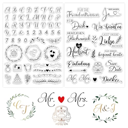 BETESSIN 2Blatt Silikon Stempel Hochzeit Klare Stempel Sprüche Deutsch Für die Freudentränen Stempel Buchstaben Clear Stamps Liebesgrüße Stempelmotive Kartenbasteln DIY Einladung Geschenk Fotoalbum von BETESSIN