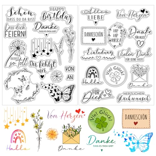 BETESSIN 2Blatt Silikon Stempel Sprüche Deutsch Klare Stempel Glückwunsch Stempelmotive Clear Stamps zum Kartenbasteln DIY Scrapbooking Fotoalbum Geschenkanhänger von BETESSIN