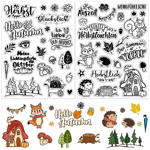 BETESSIN 2Blatt Silikonstempel Herbst Sprüche Deutsch Klare Stempel Stempelmotive Clear Stamps zum Kartenbasteln DIY Scrapbooking Fotoalbum Geschenkanhänger von BETESSIN