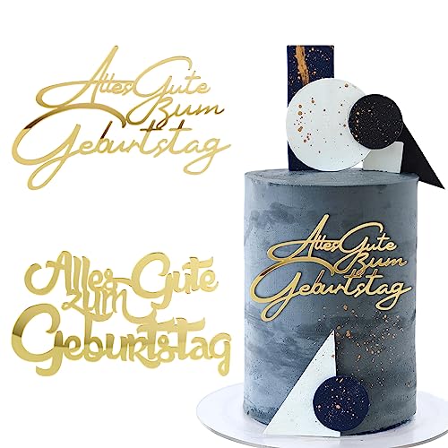 BETESSIN 2Pcs Tortendeko Alles Gute zum Geburtstag Happy Birthday Cake Topper Kuchen Topper Acryl Tortendeko Gold Kuchen Dekoration Spiegel Kuchenaufsatz Zubehör von BETESSIN